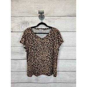 Ekouaer Plus Size Cheetah Printed Short Sleeve Top Size 2XL